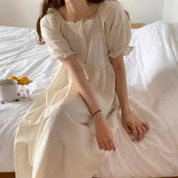 Women's Sleepwear Franch Style Night Dress Short Sleeve Summer A Line Ladies Nightgown Solid Loose Square Collar Nightwear For Female