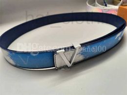 Belts Designer New Fashion Blue Sky and White Cloud Versatile Sparkling Youth Sliding Buckle Belt Letter Men Women Ceinture With box S6N1