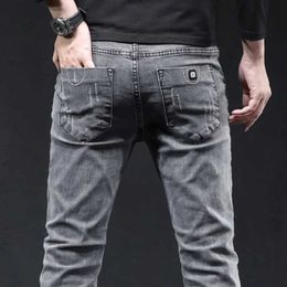 Men's Jeans Grey Denim Jeans Male Elastic Pants Fashion Mens Long Thin High Street Small Feet Trousers 240423