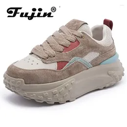 Casual Shoes Fujin 6cm Genuine Leather Platform Mesh Breathable Sneakers Chunky Hidden Heel Mixed Color Women Autumn Spring Vulcanize