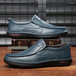 Casual Shoes Breathable Leather Men Spring Autumn Slip On Loafers Blue Flats Driving Moccasins
