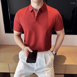 Men's Polos High Quality No Trace Polo Shirts For Men Korean Luxury Clothing Summer Short Sleeve Casual Slim Elastic Tees