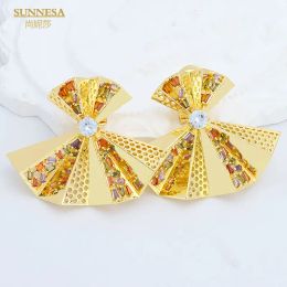 Earrings SUNNESA Italian 18k Gold Plated Earrings for Women Geometric Luxury Colourful Zircon Big African Clip Earrings Dubai Jewellery