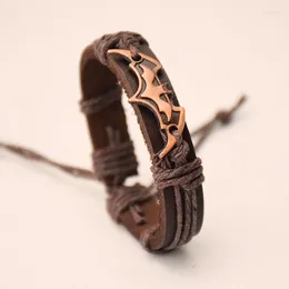 Link Bracelets Vintage Brown Black Leather Bat Bracelet For Women Men Handmade Rope Chain Bats Charm Jewellery Punk Wristband