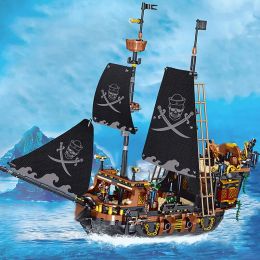 Blocks Pirate Ship Building Blocks Sailing Storm Ship MOC Model Bricks Kits Creative Desktop Decoration Children's Educational DIY Toys