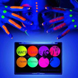 Body Paint 8-Color Glowing Ultraviolet Facial Painting Neon Fluorescent Body Painting Palette Children and Adults Halloween Party Supplies d240424