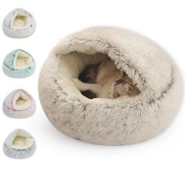 Mats Winter Long Plush Pet Cat Bed Round Cat Cushion Cat House 2 In 1 Warm Cat Basket Cat Sleep Bag Cat Nest Kennel For Small Dog Cat