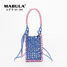 Accessories Mabula Hollow Crochet Women Crossbody Phone Purse Colorful Woven Plaited Cotton Fishing Net Top Handle Bag Small Tassel Tote