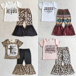 Sets Fashion Baby Girl Clothes Toddler Outfits Boutique Kids Clothes Girls Leopard Bell Bottoms Set Star 4th of July Girls Clothing