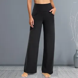 Women's Pants Women High Waist Yoga Stylish With Side Pockets For Streetwear Lounge Loose Wide Casual