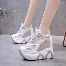 Casual Shoes 2024 Fashion Autumn Platform Slim Thick Sole Sneakers Breathable Woman Flat Heels Mesh 13cm White