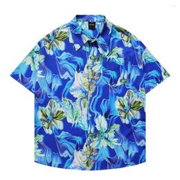 Men's Casual Shirts Retro Plus Size Aesthetic Blue And Blouses Loose Gothic Floral Graphic Summer Vacation Hawaiian Tops T