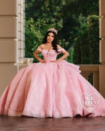 Blush Pink Sparkly Princess Quinceanera Dresses 2024 Off Shoudler Corset Puffy vestido de 15 quinceanera Prom Sweet 16 Gown