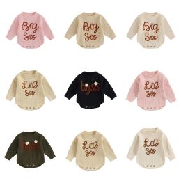 One-Pieces Autumn Winter Baby Girls Knitted Warm Sweater Romper Letter Embroidery Flower Long Sleeve Jumpsuits for Newborn Infant Clothing