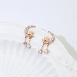 Stud Earrings Selling Women's Silver Colour Rose Gold Simple Temperament Star Moon Zircon Fashion Trend Jewellery Gifts Es614