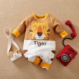 One-Pieces Spring And Autumn Boys And Girls Cute Cartoon Tiger Printed Cotton Comfortable Long Sleeve Baby Bodysuit