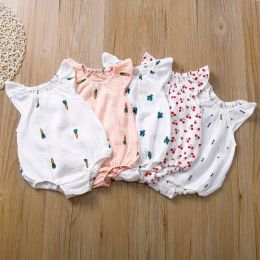 One-Pieces Baby Girls Romper Summer Infant Unisex Newborn Sleeveless Girls Print Onepieces Jumpsuit Baby Cotton Linen Soft Clothes Outfits