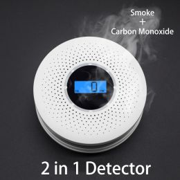 Accessories 2 in 1 Carbon Monoxide Sensor & Smoke Detector LCD Display Battery Operated CO Smoke Fire Alarm with LED Light Flashing Sound