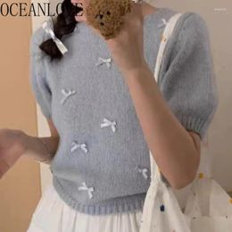 Women's Sweaters OCEANLOVE Bows Spring Summer Women Tops Short Puff Sleeve Korean Fashion Chic Pull Femme Retro Sweet Pullovers