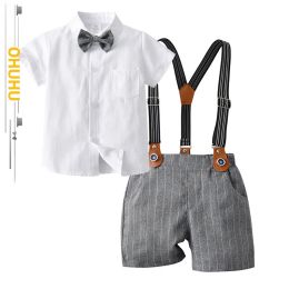 Blazers 2022 Summer New Baby Boy Gentleman Suit Bow Thin Strap Romper Children Clothes Sets Short Sleeves Shirt 3350