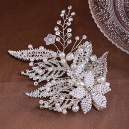 Hair Clips Rhinestone Pearls Clip Elegant Leaf Shaped Barrettes Luxury Bridal Hairpin Birthday Prom Headwear Wedding Crown Jewellery