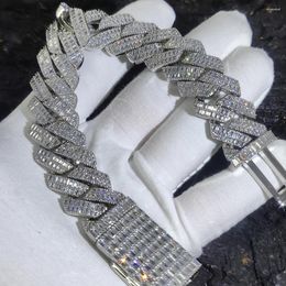 Link Bracelets Hip Hop Jewellery 20MM Thick Fashion Bling 2 Row Iced Out Baguette 5A CZ Cuban Bracelet For Men Women Drop