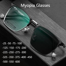 Frames Titanium Myopia Glasses Photochromic Men Women Retro Ultralight Eyeglasses Half Frame Nearsighted Glasses Minus Diopter Glasses