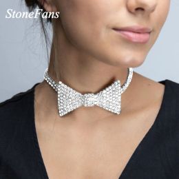 Clips Stonefans Big Crystal Rhinestone Bow Tie Necklace Choker Jewellery for Women Fashion Charm Bridal Wedding Necklace Choker Chain