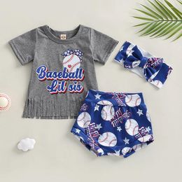 Clothing Sets Baby Girl Baseball Outfit Little Sister Biggest Fan Romper Bloomer Headband 3Pcs Summer Clothes
