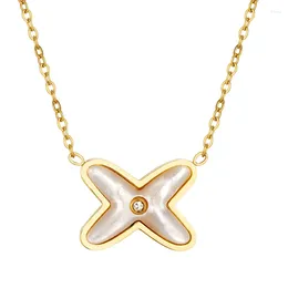 Pendant Necklaces Stainless Steel Starfish Shape Necklace For Women Inlaid Zircon Jewelry Gift Beautiful