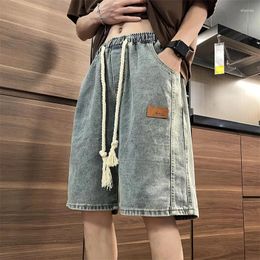 Men's Jeans 2024 Vintage Summer Men Knee Length Denim Shorts Male Drawstring Loose Pocket Mens Streetwear Hip Hop Short F72