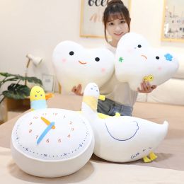 Cushions New Cute Love Your Teeth Plush Toys Duck Tooth Decay Clock Pillow Stuffed Soft Cushion for Boys Girls Habit Gifts