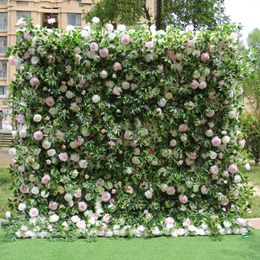 Decorative Flowers 5D Green Hedge With Pink Roses Flower Wall Backdrop Fabric Cloth Backing For Wedding Party Event Po Booth