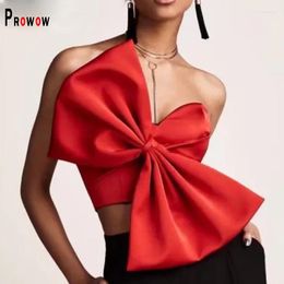 Women's Blouses Prowow Sexy Big Bow Tops Clothes Solid Color Zipper Crop Shirts 2024 Design Summer Female Party Nightclub Wear