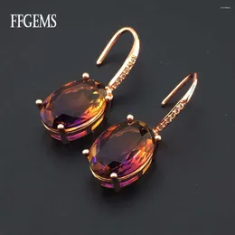 Dangle Earrings FFGems Natural Ametrine Big Love Stone Amethyst Sterling 925 Silver Earring Fine Jewelry For Women Party Wedding Gift