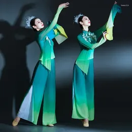 Stage Wear Chinese Tradition Hanfu Classical Dance Costume Female Yangko Clothing Chiffon Gradient Applique National Performance Suit