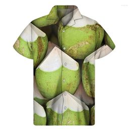 Men's Casual Shirts Colorful Coconut 3d Print Shirt Men Summer Vacation Tropical Plants Fruit Short Sleeves Lapel Hawaiian Button Aloha