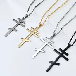 Pendant Necklaces JHSL Men Eastern Orthodox Church Cross Pendants Statement Necklace Fashion Jewellery Chain Stainless Steel Black Gold Silver