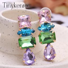 Stud Earrings Fashionable And Shiny Green Rhinestone Pendant Simple Square Women's High Quality Daily Geometric Jew