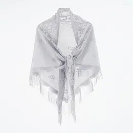 Scarves Women Shawl Elegant Embroidery Flower Tassel Women's Thin Lace-up Sunscreen Cover-up Solid Colour Hollow Lace For Summer