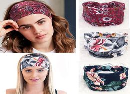 DHL Women Elastic Yoga Headband Printing Running Hairband Turban Outdoor Gym Wide Sweatband Sport Fitness Bandage Fashion Hea3923693