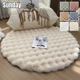 Plush Round Carpets for Living Room Faux Rabbit Fur Mat Soft Bubble Velvet Area Rugs Bedroom Bedside Shaggy Rug Decor 240424