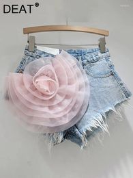 Women's Jeans Women Denim Shorts High Waist Wide Leg Distressed Patchwork Burrs Flowers Super Short Pants 2024 Summer Fashion 29L7229