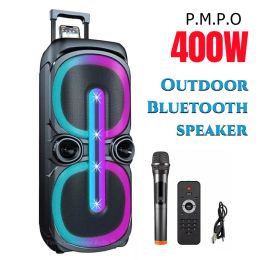 Speakers Outdoor Trolley Big Blue Party Loudspeakers 400W Peak Power Wireless Bluetooth Subwoofer with Microphone Square Dance Boombox