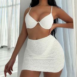 Women's Swimwear Sexy Bikinis Sets Women Swimsuit Three Piece Bikini Push Up Padded Bra Solid Thong With Beach Skirt Female Bathing Suit