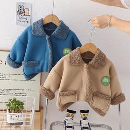 Jackets 2024 Autumn Winter Boys Coats Label Children's Fleece Plush Girls Outerwear Toddler Outfits Baby Warm Clothing