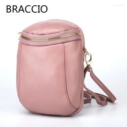 Bag Genuine Cow Leather Women Small Shoulder & Crossbody Bags Ladies Mini Messenger Double Zipper Pockets Girls Purse For Phone