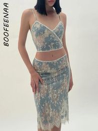 Work Dresses BOOFEENAA Jacquard Lace Floral Midi Dress Elegant Clothes 2024 Summer Women Outfit Sexy 2 Piece Set Skirt And Top C15-EC19