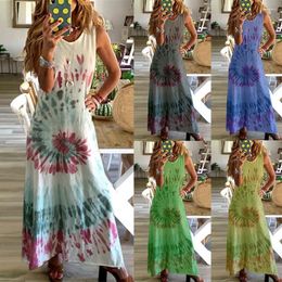 Casual Dresses Sleeveless Swirl Print Large Hem Beach Loose Long Dress 2024