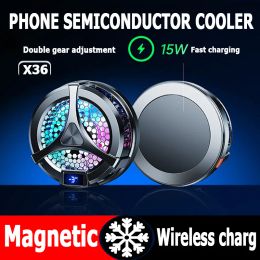 Accessories X36 Phone Semiconductor Magnetic Cooler Aluminum Wireless Charging Two Gear Adjustment Silent Cooling with Elastic Back Clip